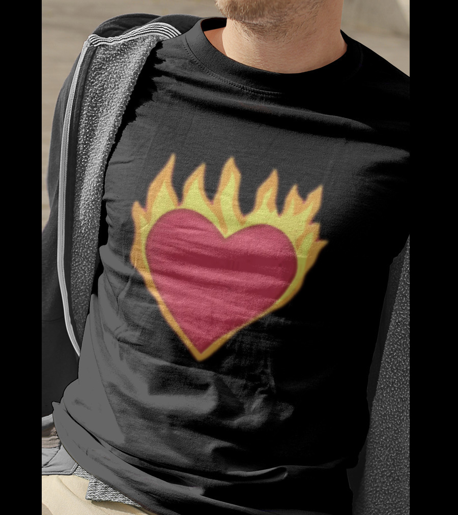 Fiery Heart Cartoon In Yellow Orange Flames T-Shirt
