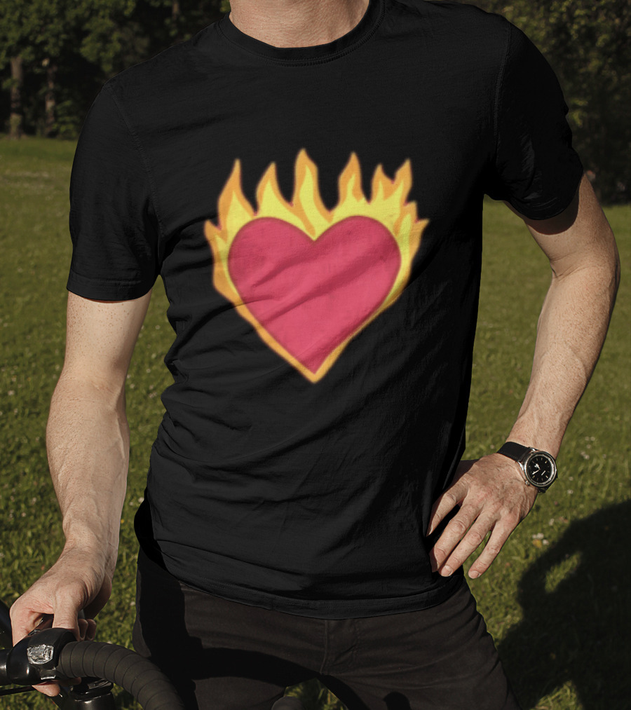 Fiery Heart Cartoon In Yellow Orange Flames T-Shirt