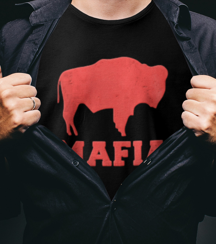 Mafia Distressed Red American Buffalo Bison T-Shirt