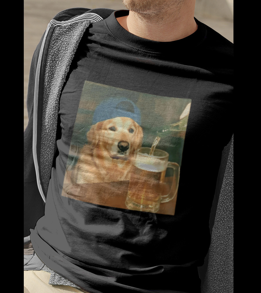 Golden Retriever Backward Cap Beer Pouring Scene T-Shirt
