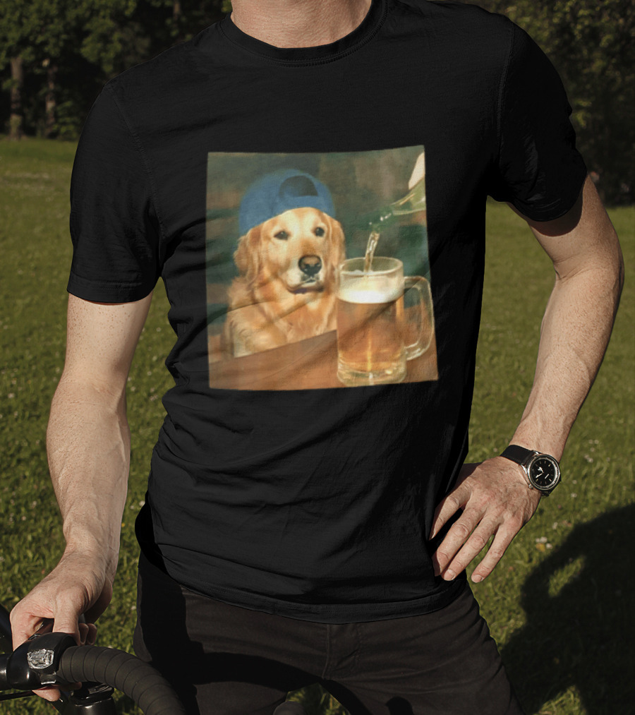 Golden Retriever Backward Cap Beer Pouring Scene T-Shirt