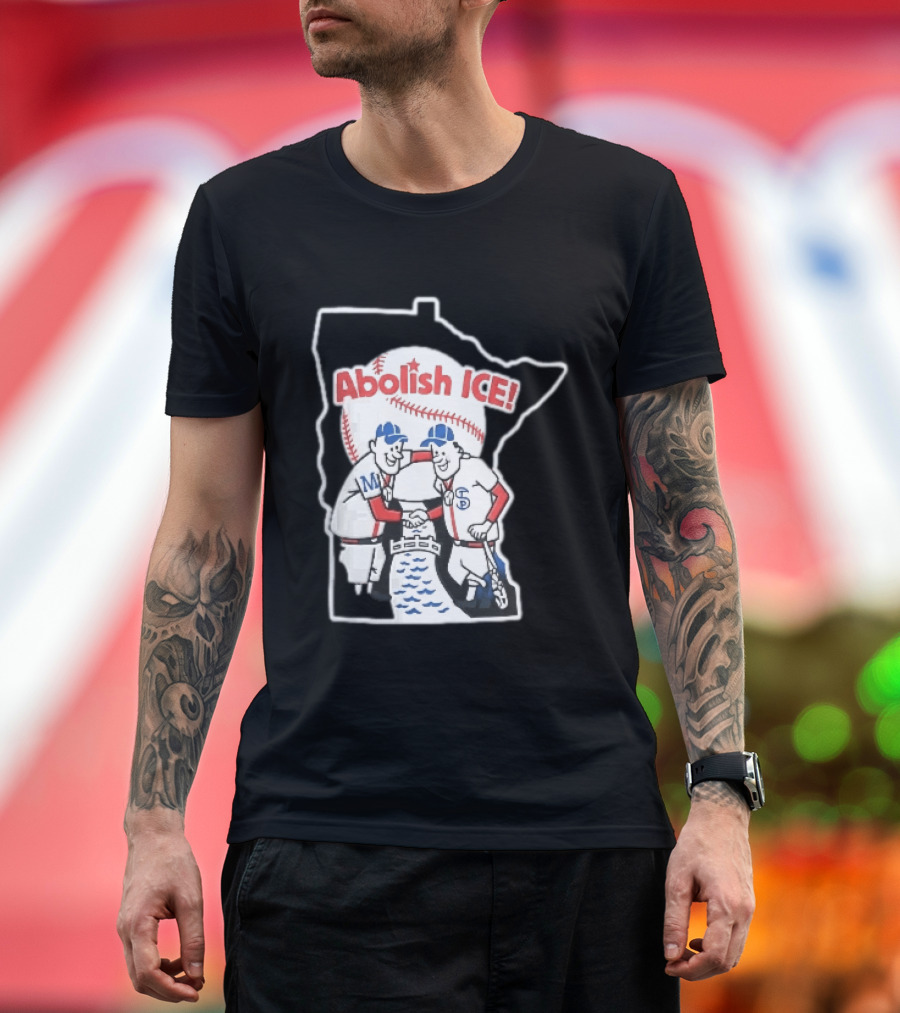 Minnesota Twins Abolish ICE Cartoon Players Shaking Hands River State T-Shirt