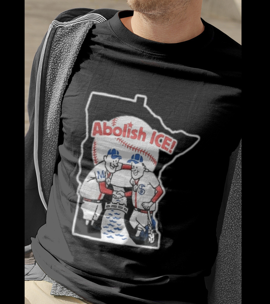 Minnesota Twins Abolish ICE Cartoon Players Shaking Hands River State T-Shirt