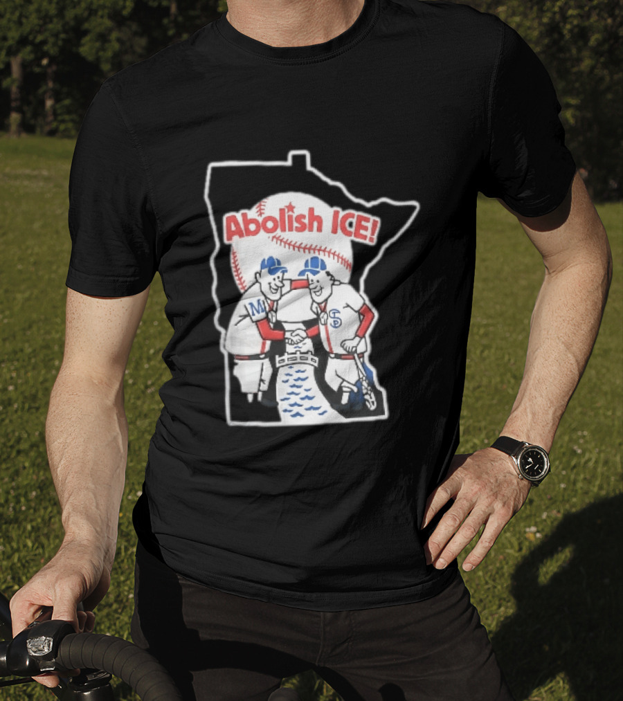 Minnesota Twins Abolish ICE Cartoon Players Shaking Hands River State T-Shirt
