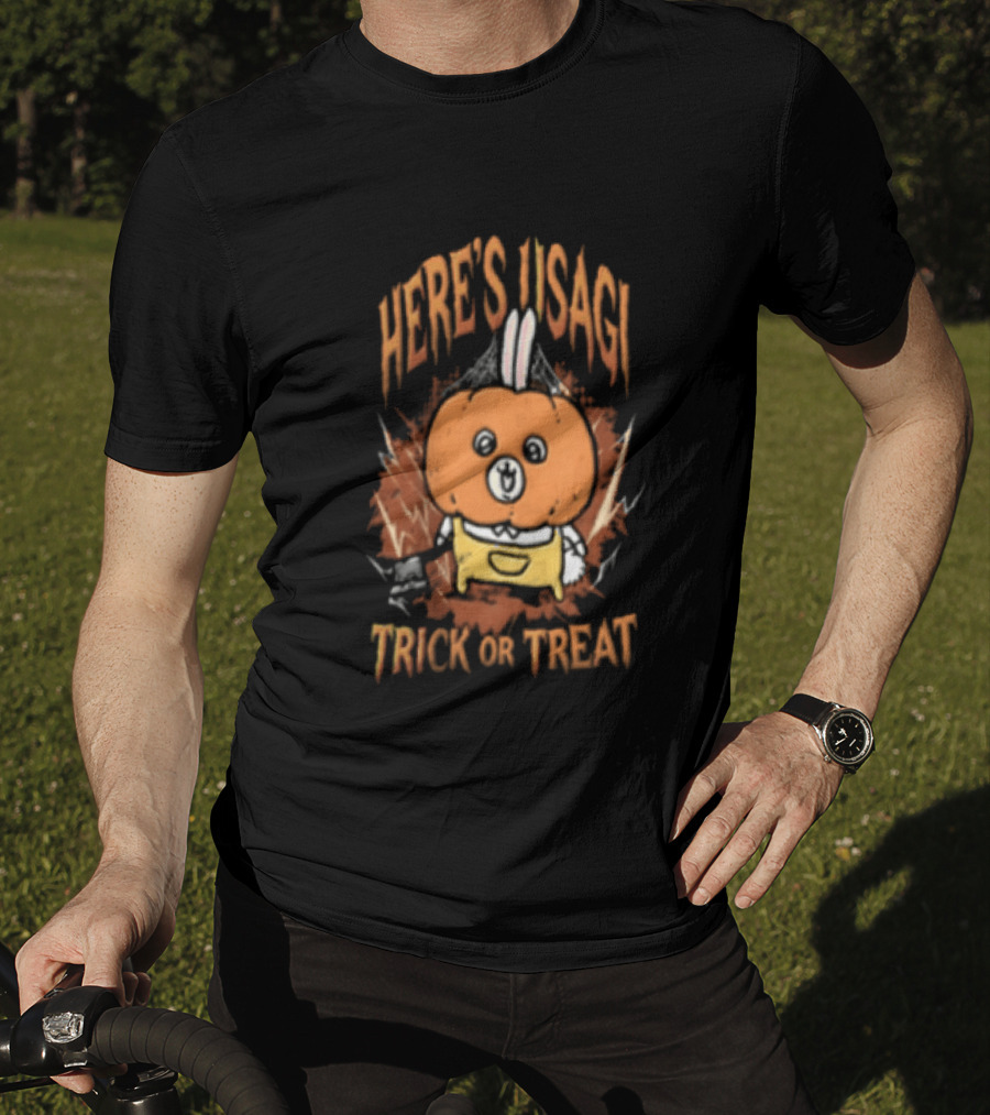 Here's Usagi Trick Or Treat Pumpkin Rabbit With Axe Halloween T-Shirt