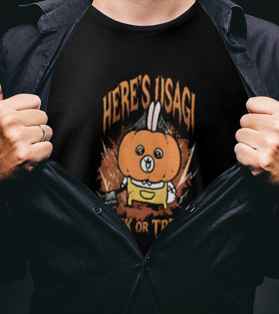 Here's Usagi Trick Or Treat Pumpkin Rabbit With Axe Halloween T-Shirt