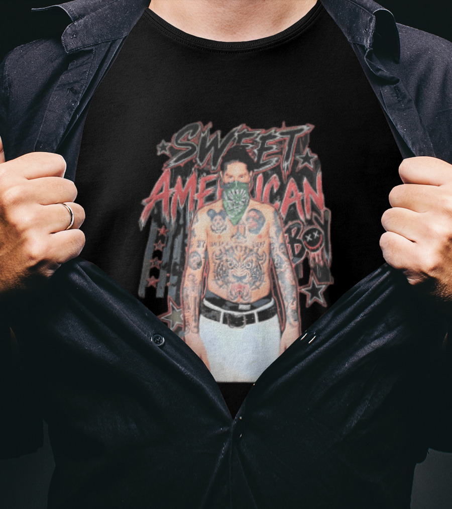 Sweet American Boy Less Tattooed Man Green Bandana Stars Bootleg T-Shirt