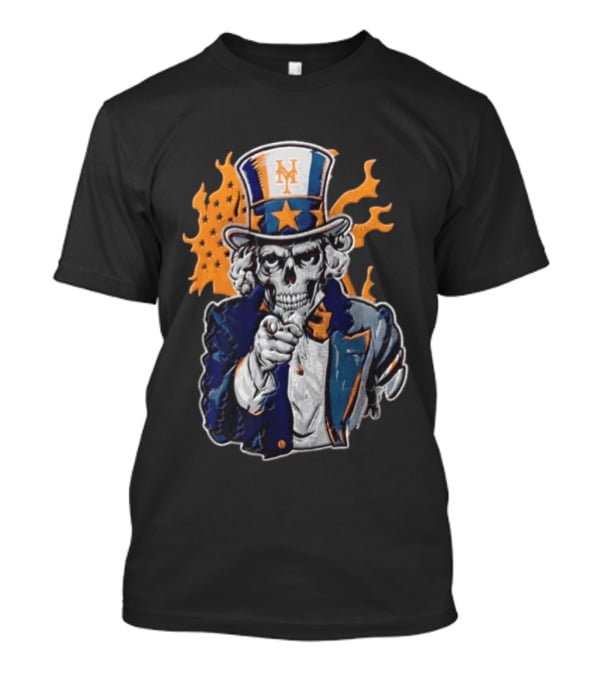 New York Mets Uncle Sam Skeleton Top Hat Stars Flames T-Shirt