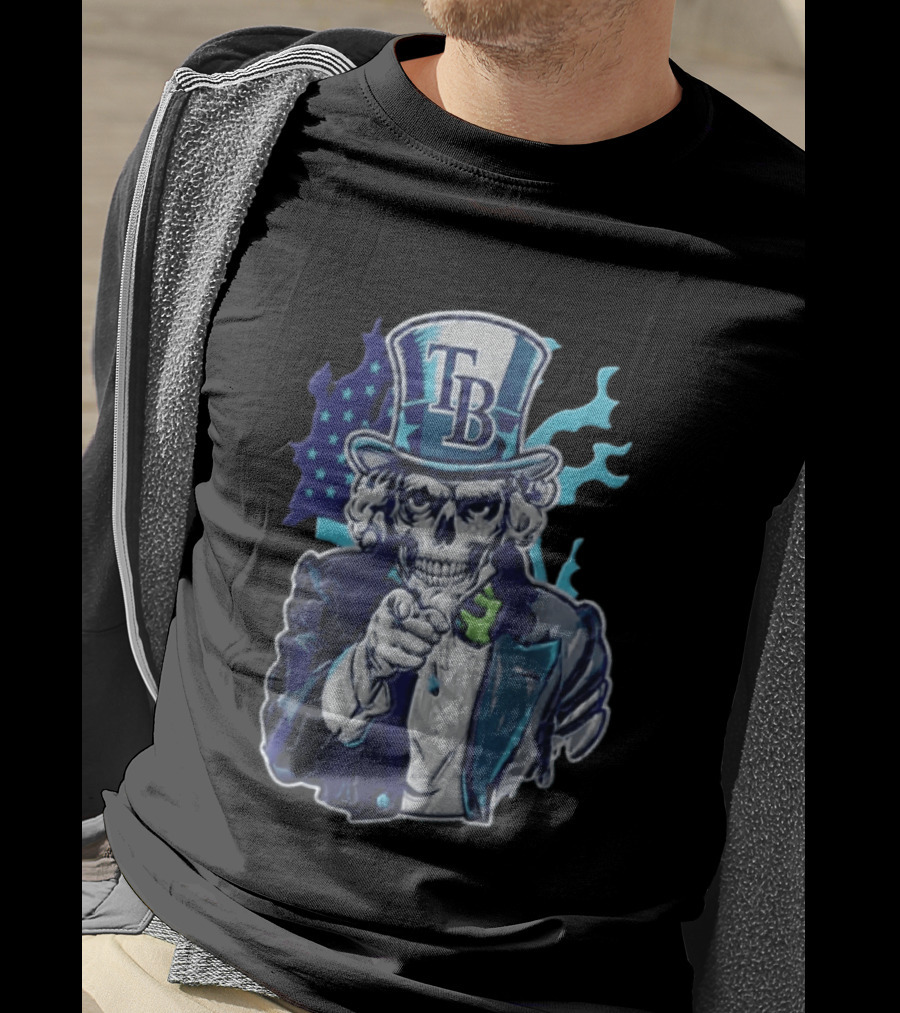Tampa Bay Rays Skeleton Uncle Sam American Flag T-Shirt