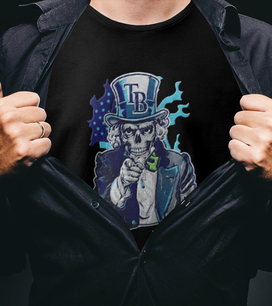 Tampa Bay Rays Skeleton Uncle Sam American Flag T-Shirt