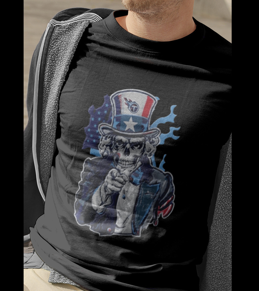 Tennessee Titans Skeleton Uncle Sam Pointing Patriotic American Flag T-Shirt