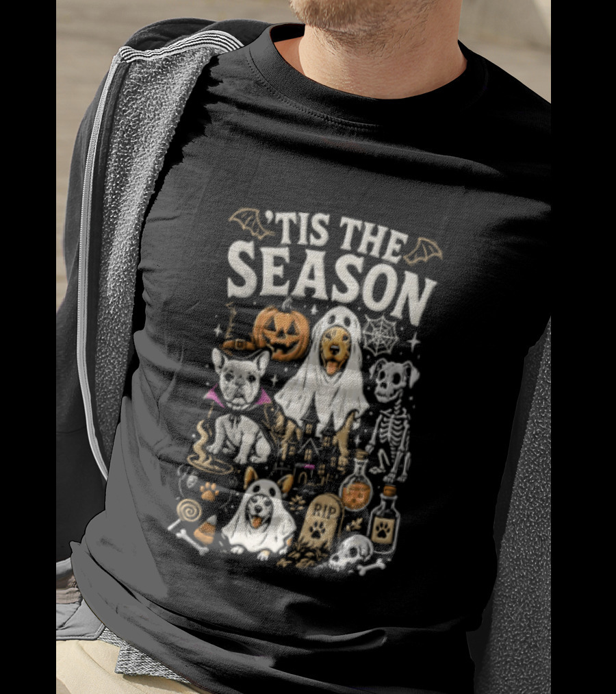 Tis The Season Halloween Dogs Ghost Pumpkin Festive Celebration T-Shirt