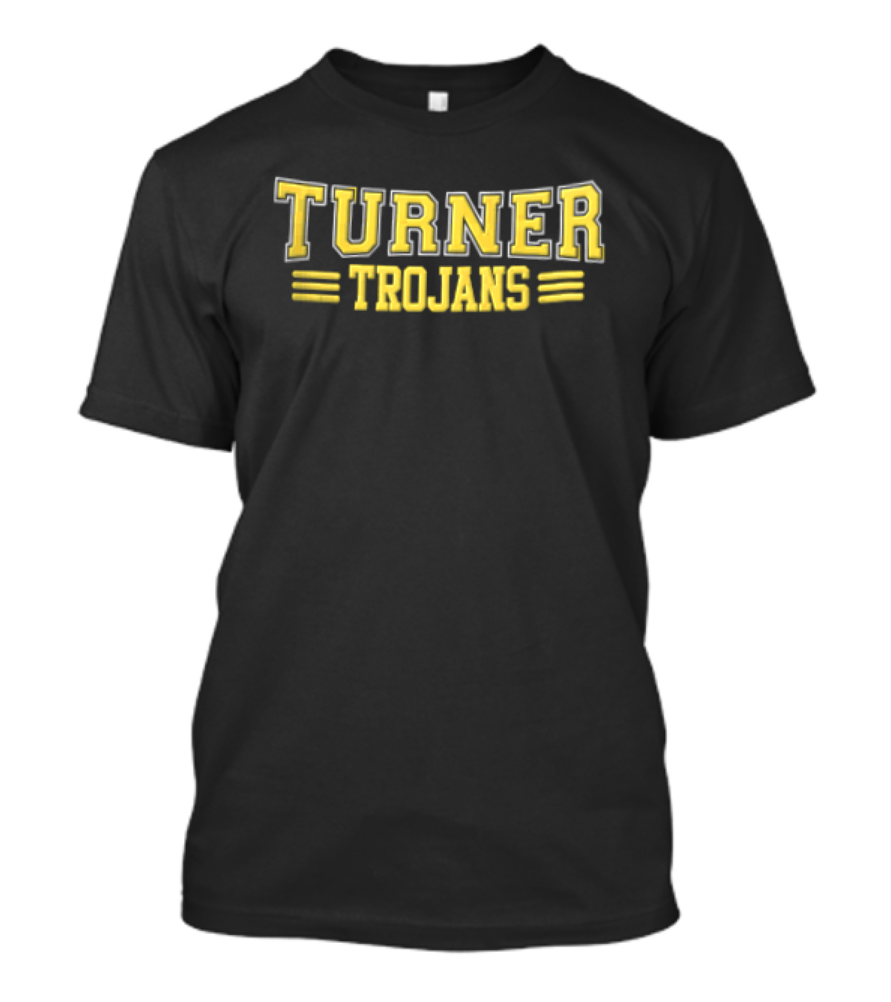 Turner Trojans Yellow Collegiate Varsity Lettering Horizontal Stripes T-Shirt