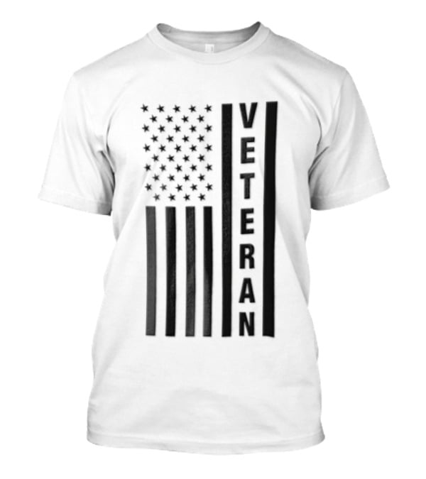 Veteran Vertical Monochrome US Flag Black Stars Stripes T-Shirt