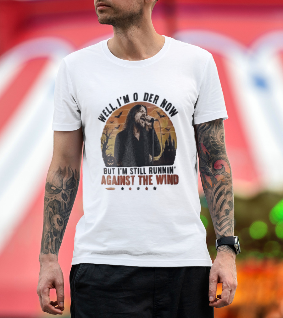 Well I'm Older Now But I'm Still Runnin' Against The Wind Bearded Singer Halloween Sunset Castle T-Shirt