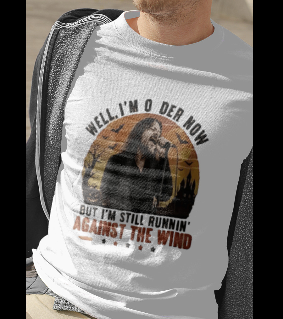 Well I'm Older Now But I'm Still Runnin' Against The Wind Bearded Singer Halloween Sunset Castle T-Shirt