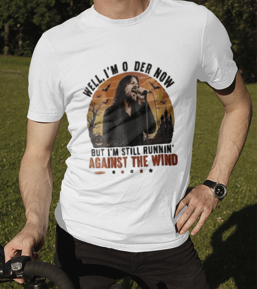 Well I'm Older Now But I'm Still Runnin' Against The Wind Bearded Singer Halloween Sunset Castle T-Shirt
