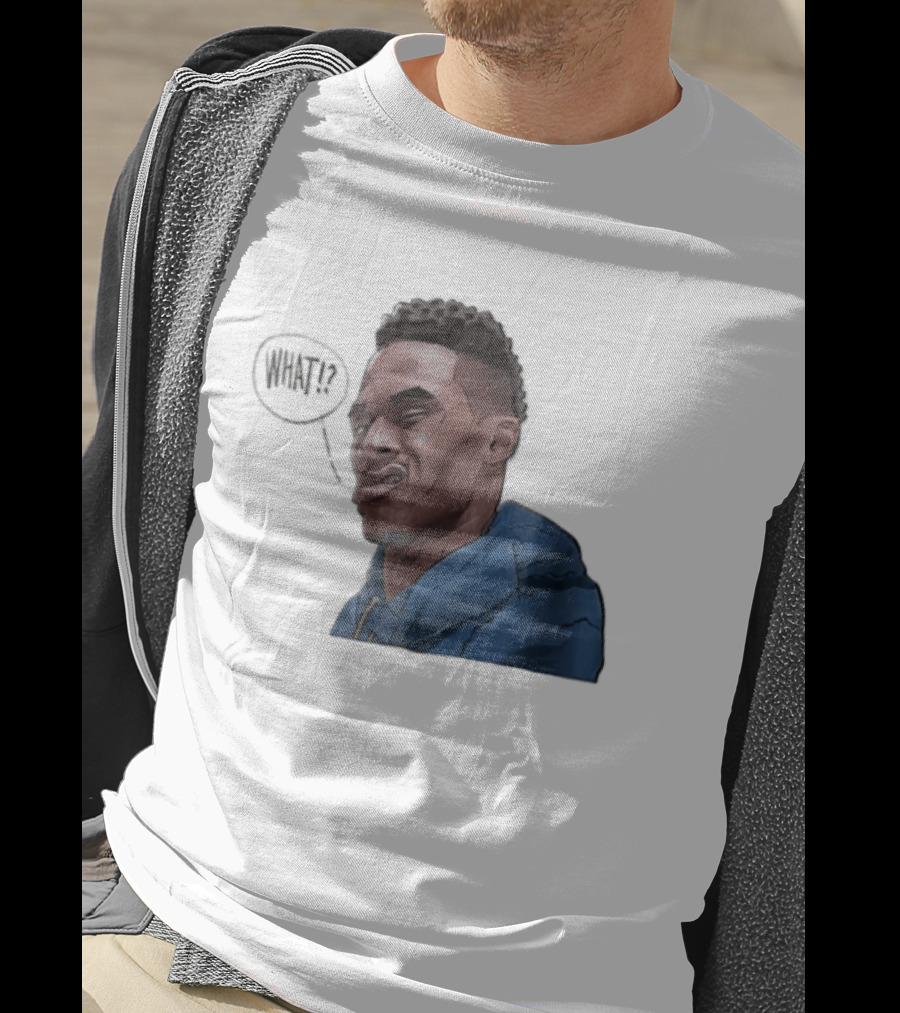Russell Westbrook Cartoon Caricature Confused Face What Speech Bubble Blue T-Shirt
