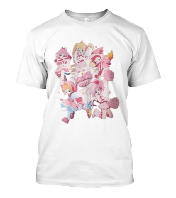Magical Girl Anime Characters Pastel Posing Pink Cartoon T-Shirt