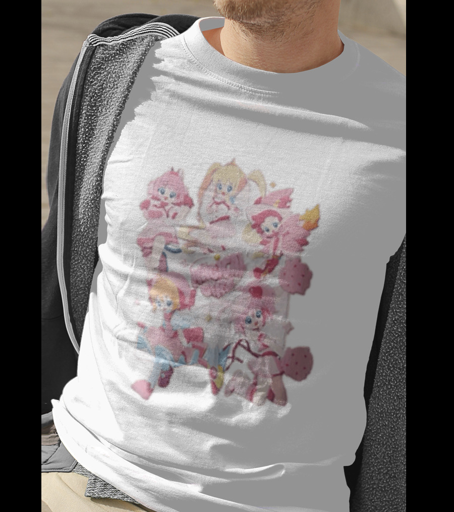 Magical Girl Anime Characters Pastel Posing Pink Cartoon T-Shirt