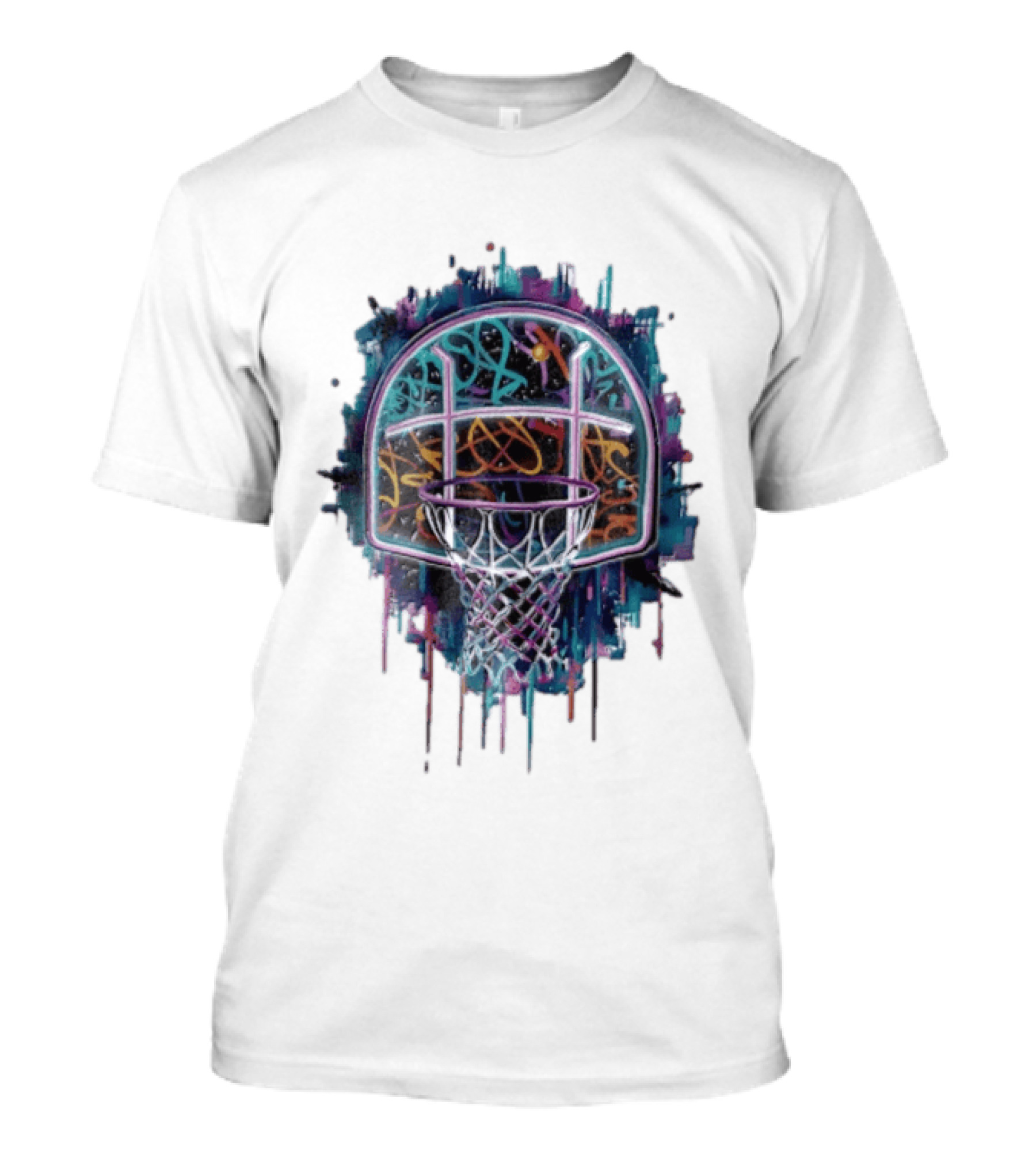 Neon Graffiti Basketball Backboard Dripping Multicolor T-Shirt