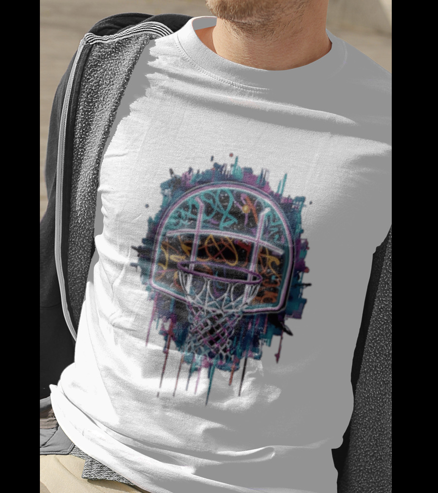 Neon Graffiti Basketball Backboard Dripping Multicolor T-Shirt