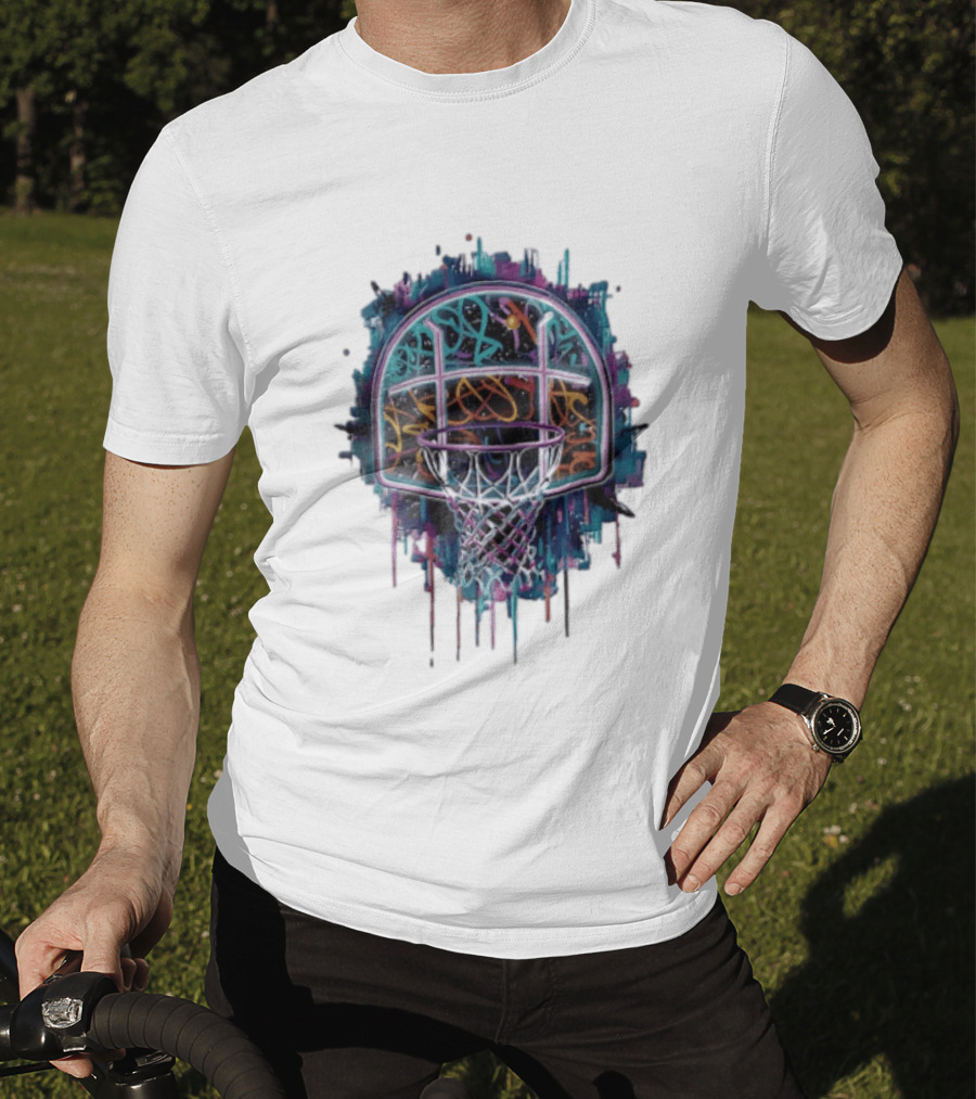 Neon Graffiti Basketball Backboard Dripping Multicolor T-Shirt