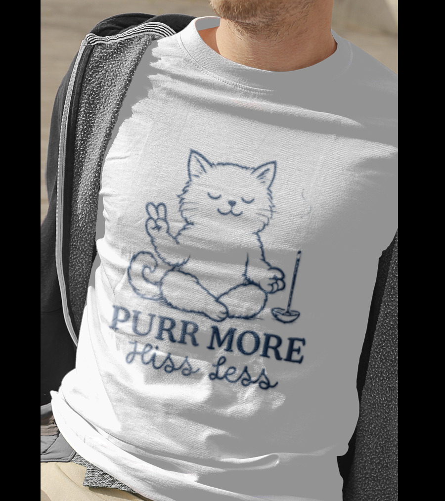 Purr More Hiss Less Cat Meditating Peaceful Incense Line T-Shirt
