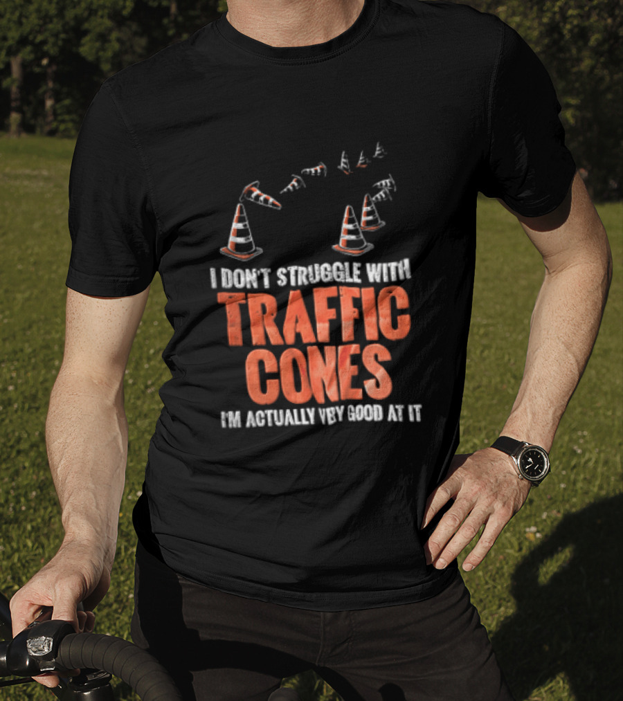 Flying Orange Pylons I Don't Struggle With Traffic Cones Distressed T-Shirt