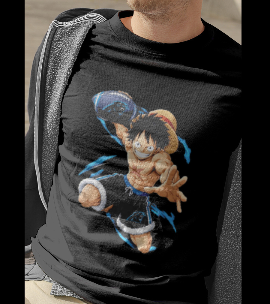Carolina Panthers Anime Character Holding Football Blue Swirls T-Shirt