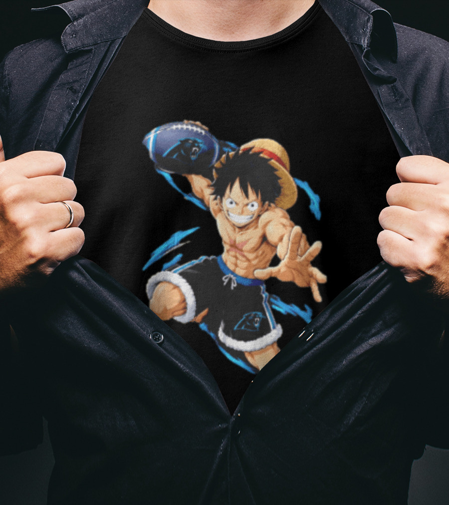 Carolina Panthers Anime Character Holding Football Blue Swirls T-Shirt