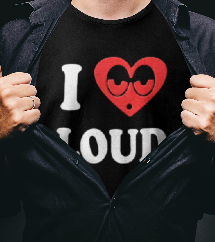 I Love Loud Red Heart Droopy Eyes Cartoon T-Shirt