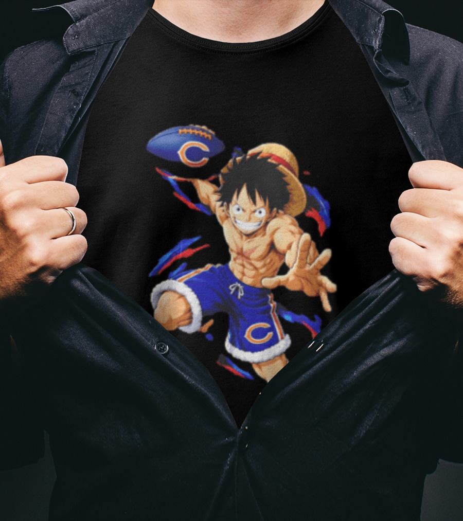 Chicago Bears Straw Hat Pirate Football Anime Crossover Adventures T-Shirt