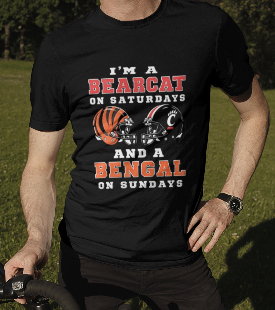 I'm A Bearcat On Saturdays And A Bengal On Sundays Football Helmet T-Shirt