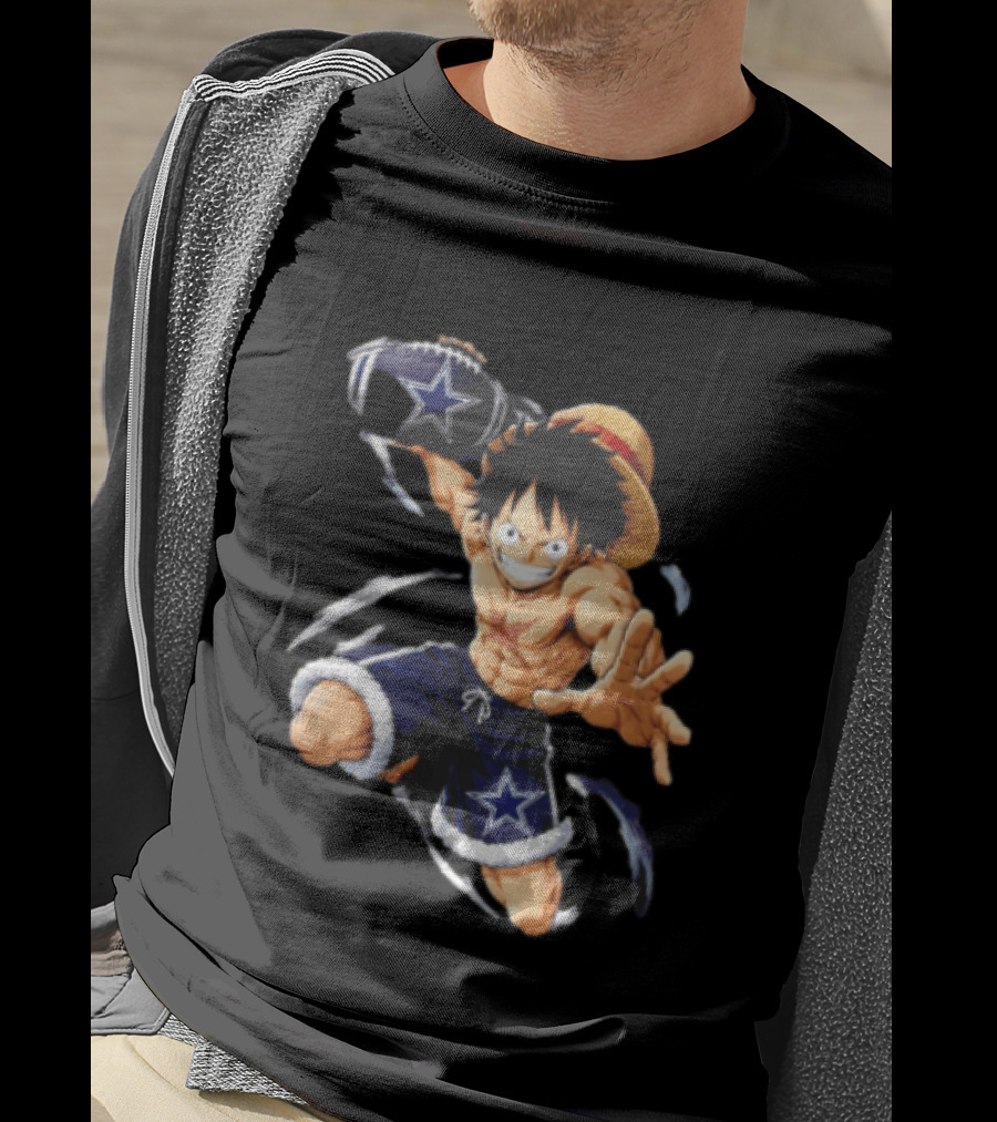 Dallas Cowboys Anime Luffy With Football Iconic Action T-Shirt