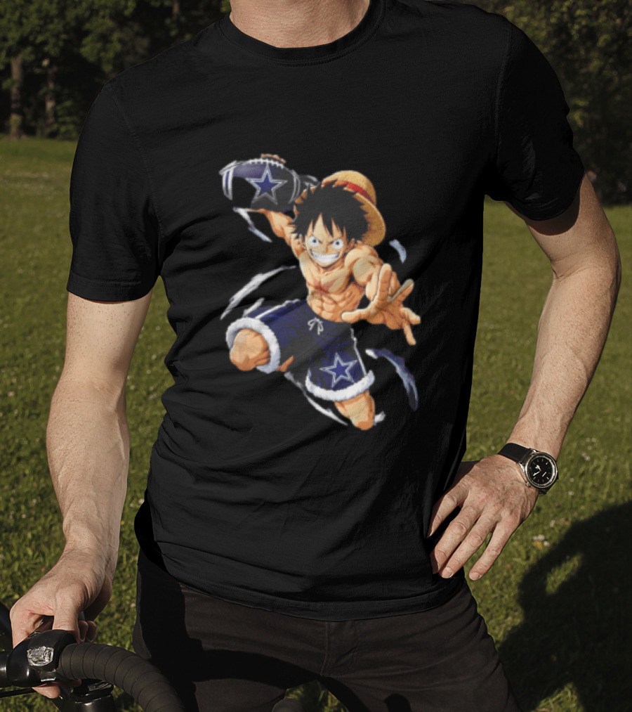 Dallas Cowboys Anime Luffy With Football Iconic Action T-Shirt