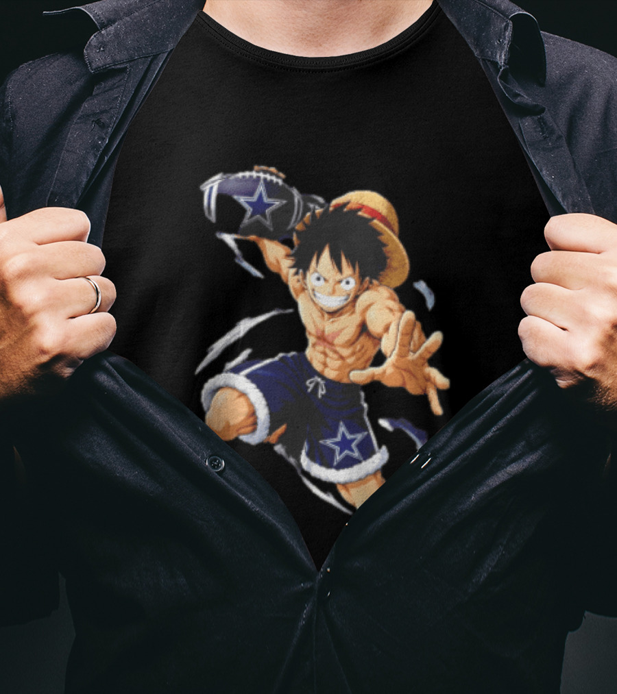Dallas Cowboys Anime Luffy With Football Iconic Action T-Shirt