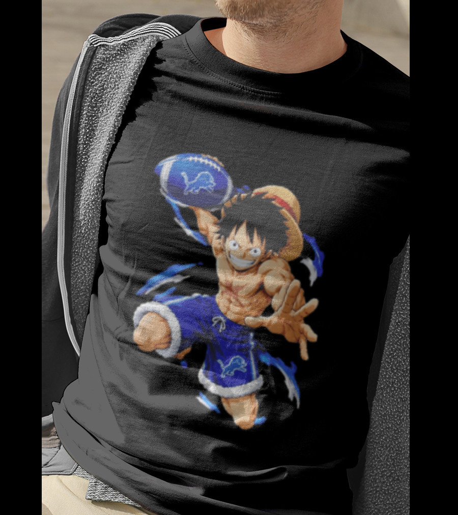 Detroit Lions Luffy Anime Football Action Pose T-Shirt