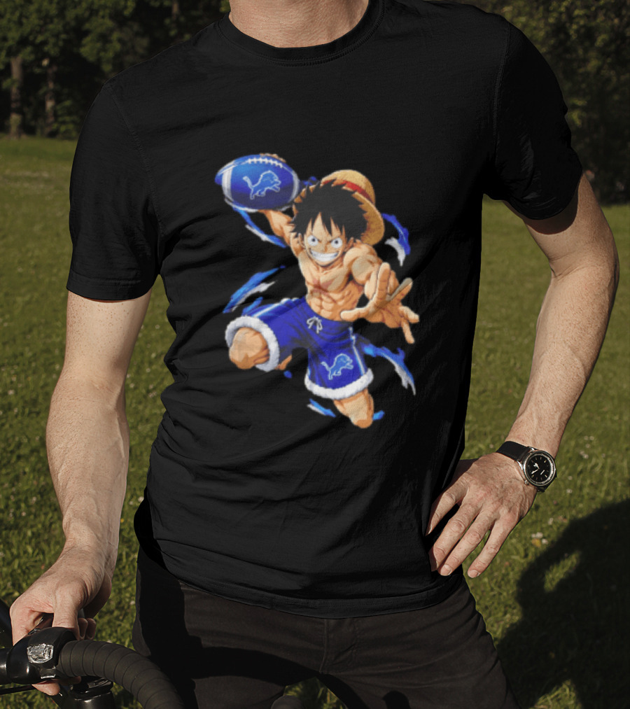 Detroit Lions Luffy Anime Football Action Pose T-Shirt