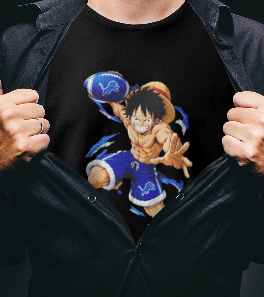 Detroit Lions Luffy Anime Football Action Pose T-Shirt