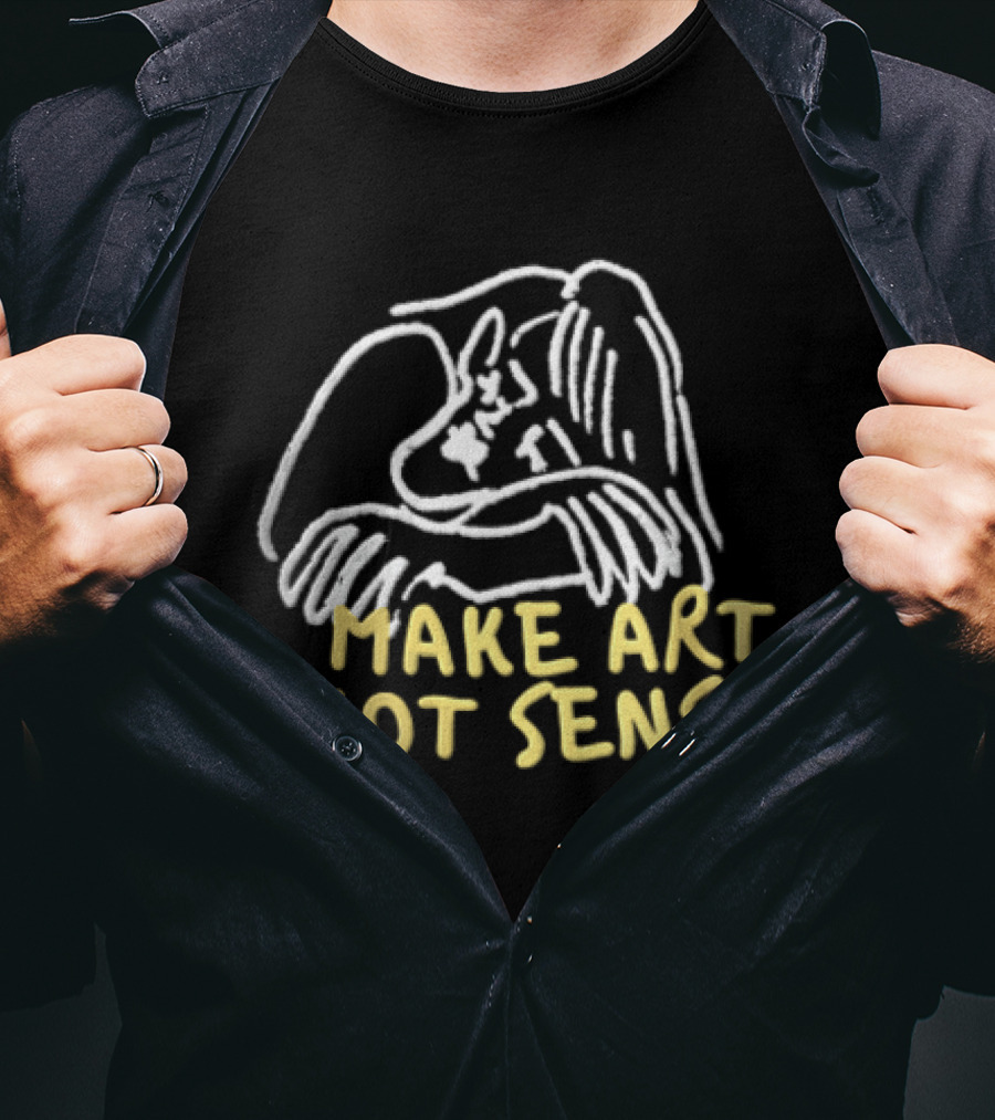 Make Art Not Sense White Line Figure Hugging Knees T-Shirt