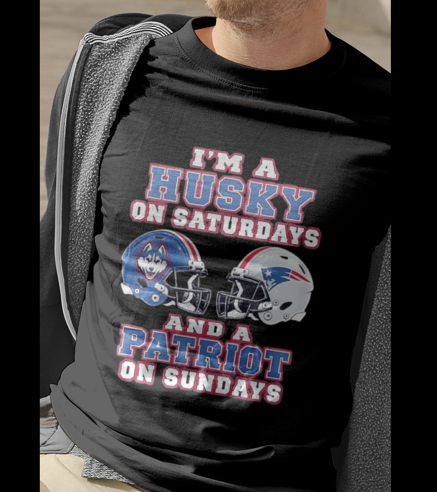 I'm A Husky On Saturdays And A Patriot On Sundays Football Helmets T-Shirt