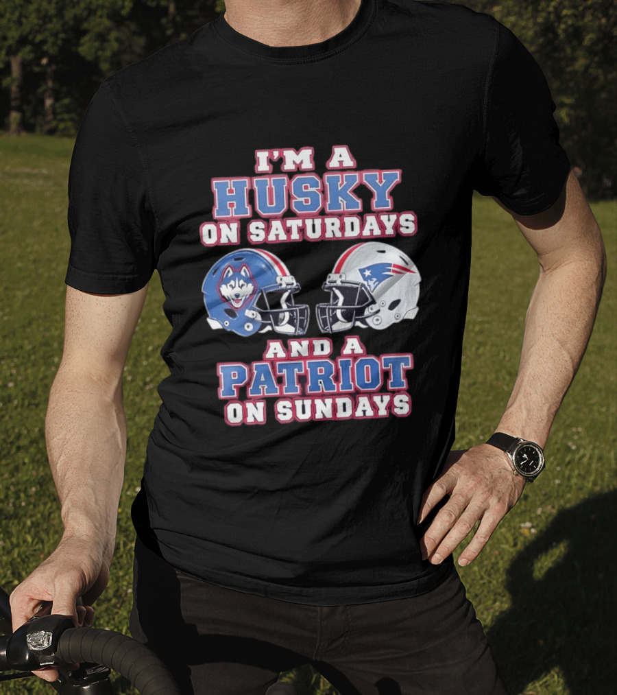 I'm A Husky On Saturdays And A Patriot On Sundays Football Helmets T-Shirt