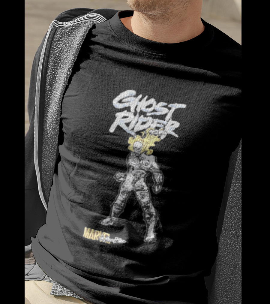 Marvel Ghost Rider Johnny Blaze Flaming Skull Comic Sketch T-Shirt