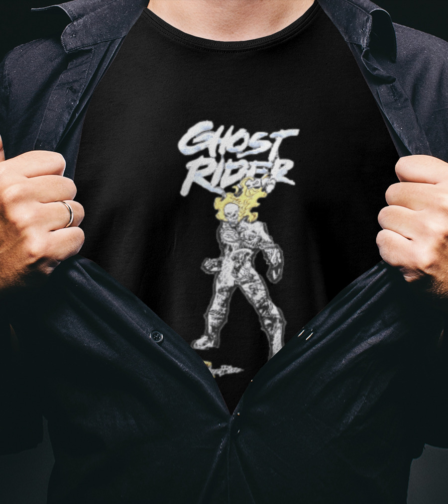 Marvel Ghost Rider Johnny Blaze Flaming Skull Comic Sketch T-Shirt
