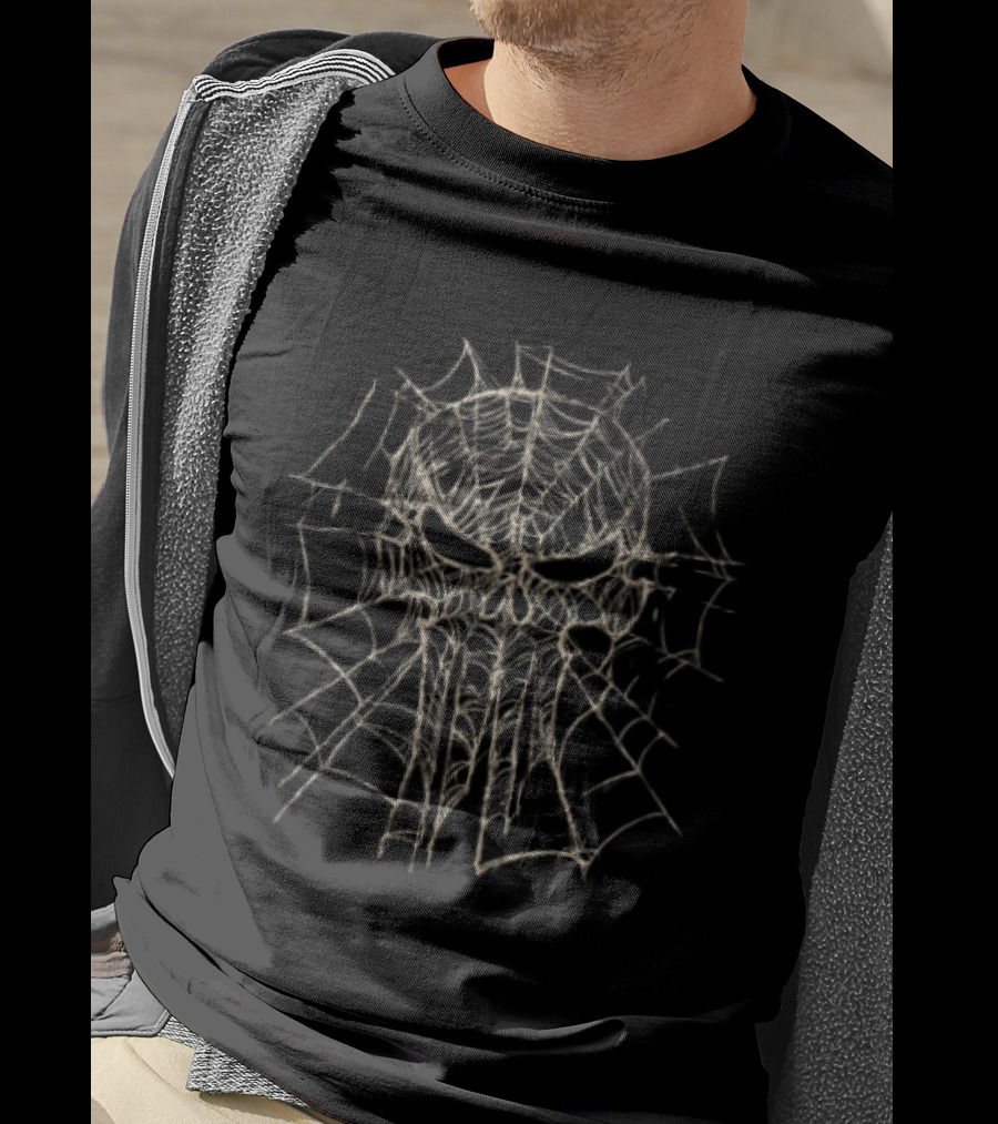 Marvel Punisher Spiderweb Skull Sketch T-Shirt