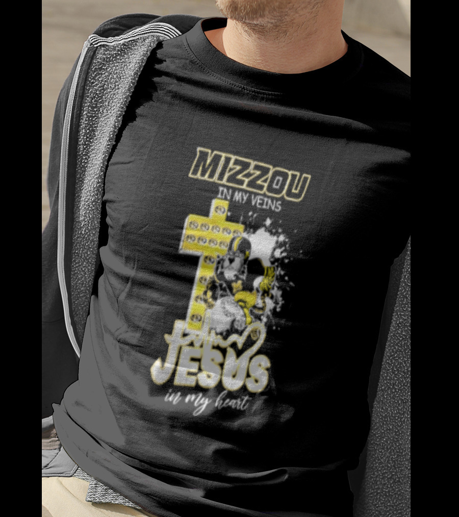 Mizzou In My Veins Jesus In My Heart University Of Missouri Tiger Cross T-Shirt