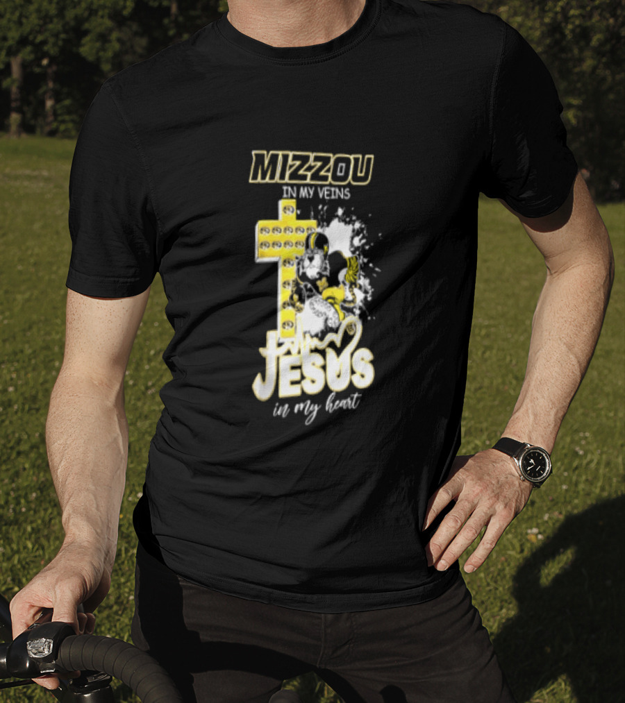 Mizzou In My Veins Jesus In My Heart University Of Missouri Tiger Cross T-Shirt