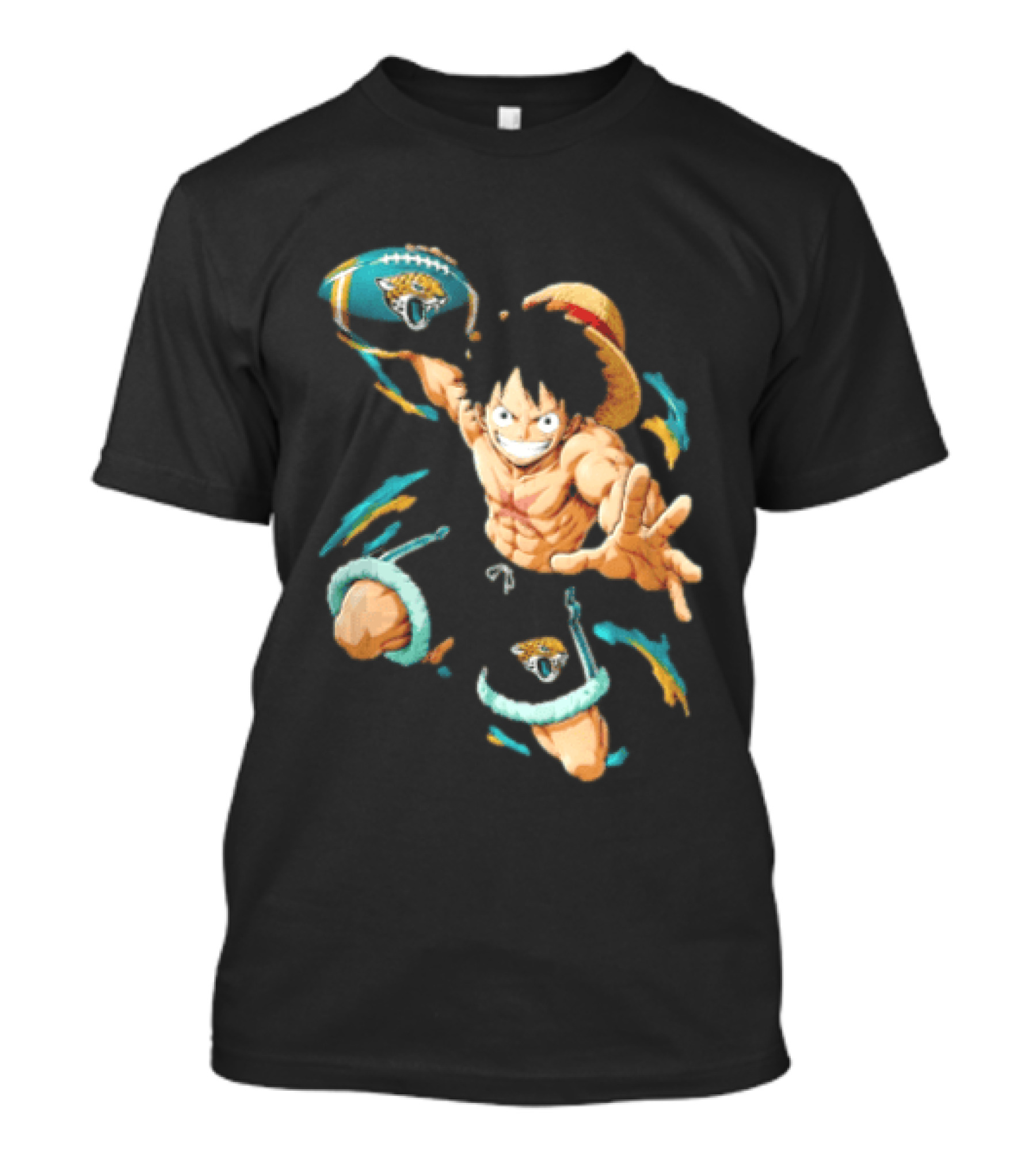 Jacksonville Jaguars Anime Character With Straw Hat Throwing Football T-Shirt
