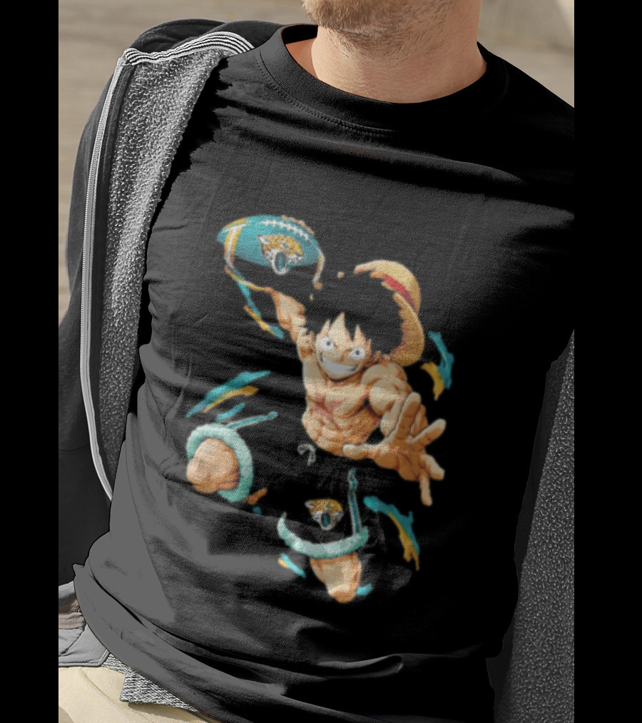 Jacksonville Jaguars Anime Character With Straw Hat Throwing Football T-Shirt